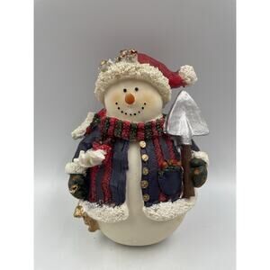 Vintage Snowman Figurine Shovel Snowballs